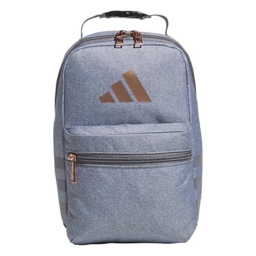 adidas Santiago Lunch Bag Cooler for Women and Men, Insulated Food Container Box with Mesh Pocket, Twill Grey/Rose Gold/3.0, One Size