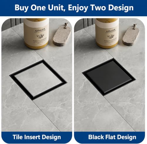 Image of Tapsa Tile Insert Floor Drain | 304 Stainless Steel | Invisible Shower Drain Channel | Shower Drain Channel |Water Drain Channel| Floor Drain with Cockroach Trap | Anti-Rust. (Black, 4X4)