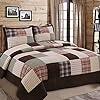 Cozy line home fashions brody farmhouse chocolate plaid striped real patchwork reversible quilt bedding set coverlet bedspread brown grid queen 3 piece  urban country home decor
