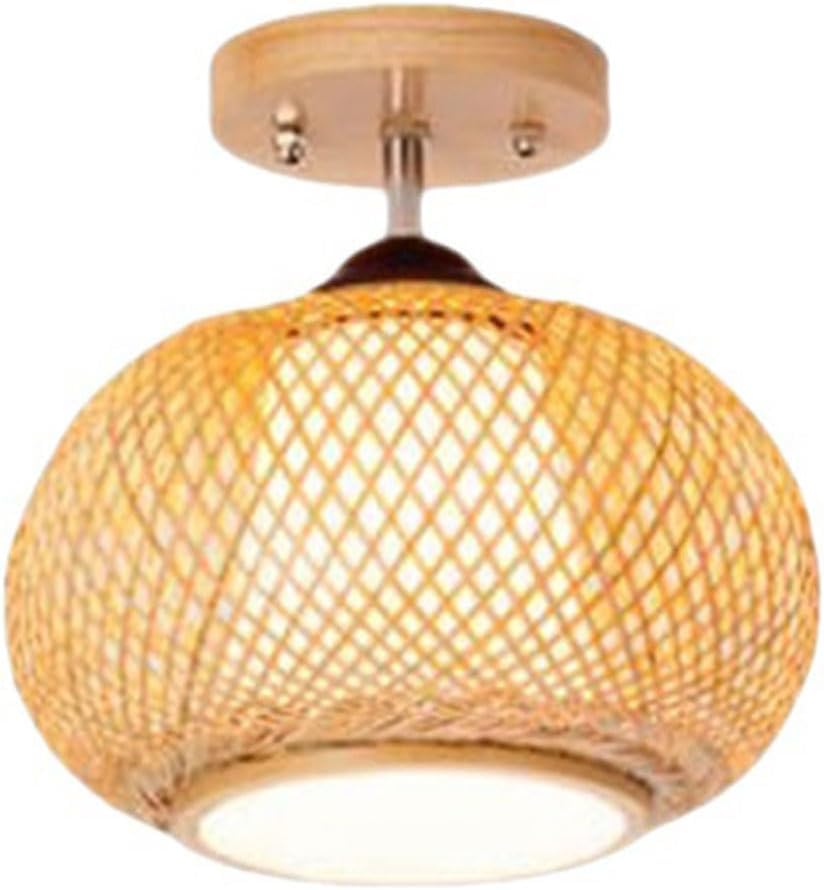 Lámpara de techo vintage de mimbre tejida a mano con casquillo E27 para dormitorio