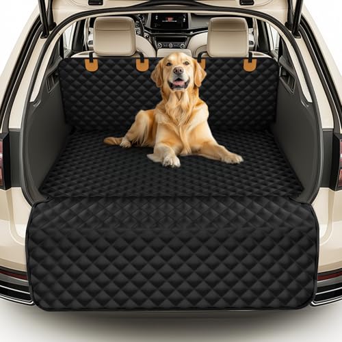 Waterproof SUV Dog Cargo Liner Mat - Heavy Duty Pet Seat Cover for SUV Sedan Van, Non-Slip Back Trunk Protector with Bumper Guard, Large Universal Fit (Black)