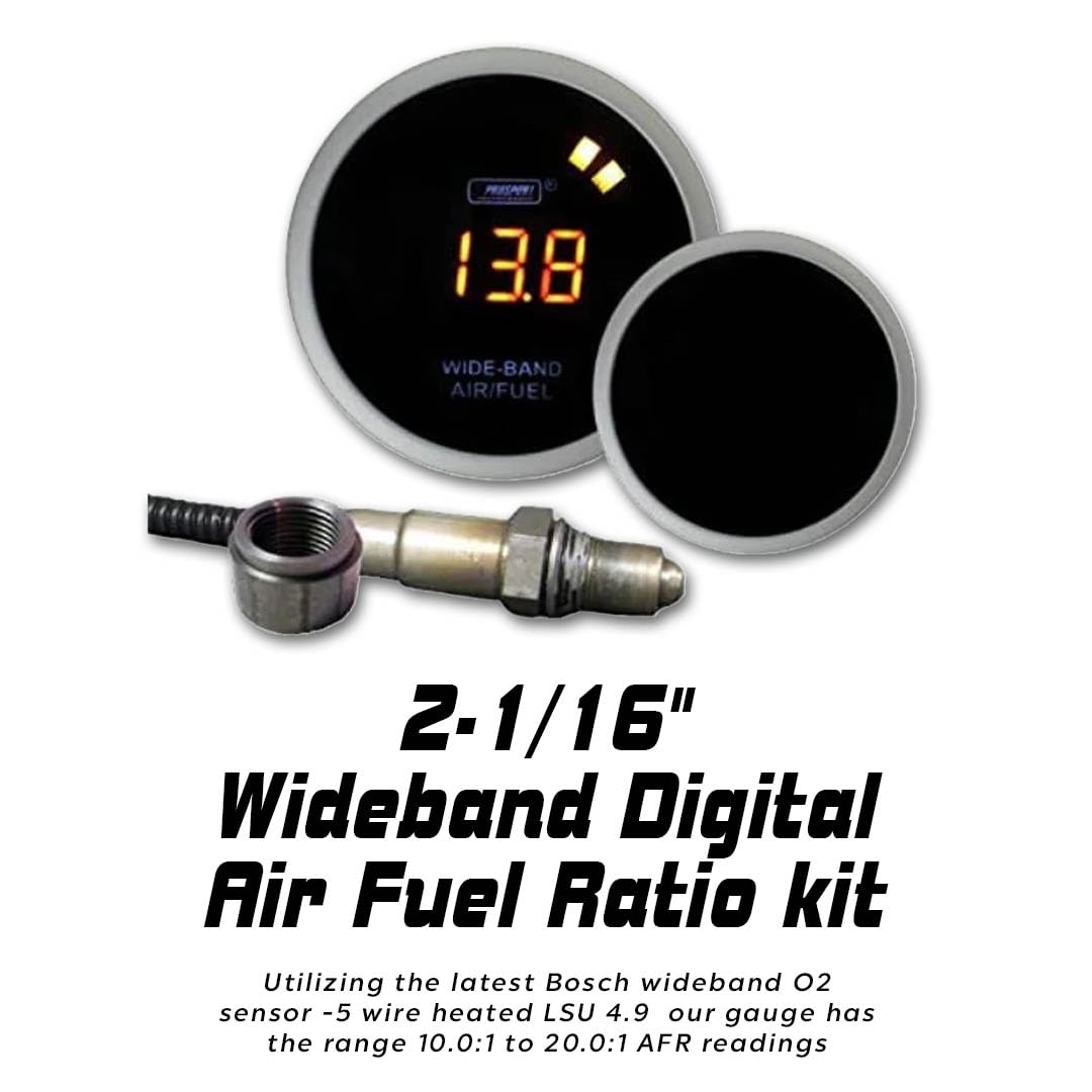 Prosport Wideband Air Fuel Ratio Gauge Kit with Amber Digital Display 52mm 2-1/16 | Bosch LSU 4.9 O2 Sensor | 10.0–20.0 AFR Range | 0–5V Output for Data Logging | Plug & Play Wiring Harness Included