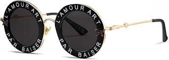 SHEEN KELLY Retro Round Sunglasses for Women Men bee Fashion Black Shades Metal Frame Sunglasses Chic Style Unisex Glasses
