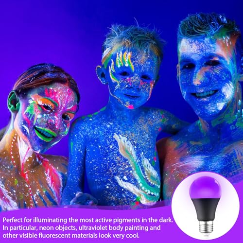 4 UV Black Light Bulbs, 9 W UV Light Bulb E27, 385-400 nm UV Lighting Party Light LED UV E27 Light Bulb, UVA Level Black Light Lamp, Black Light Spotlight Bulb, Black – Bild 5