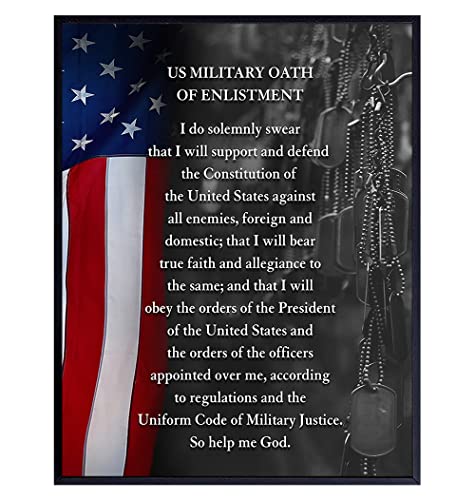 LARGE 11x14 - American Flag Wall Art - Oath of Enlistment - Patriotic Home Decor - Military Decor - Veteran Wall Artwork Marine Corps Gifts - Army, Navy, Air Force, Men, Women - USA Americana