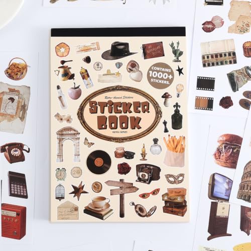 Image of Washi Stickers Set Vintage Aesthetic Sticker Book for Journaling, DIY Decorative Paper Sticker Decals for Bullet Journal Art Scrapbooking Diary Card Craft Gift Album (Aesthetic Style 5)