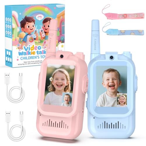 BlueFire Kids Walkie Talkies with Video – Screen Display Toy Radios with Voice Effects, One-on-One Pairing, Long Range – Birthday Toys Gifts for Boys & Girls Ages 3–12 (Pink+Blue)