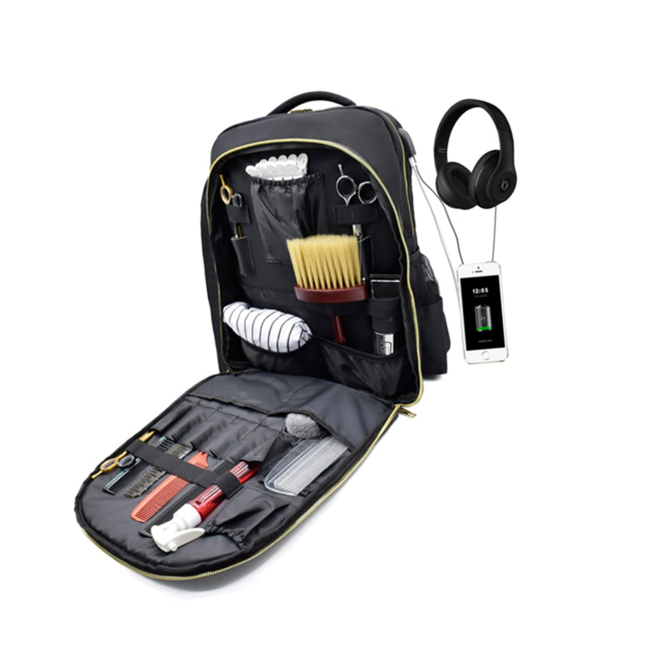 Mikinona Zaino e Resistente alla Pressione Portatile da Parrucchiere in Poliestere Nero, Borsa Porta Attrezzi Grande Capacità per Viaggio e Uso Quotidiano