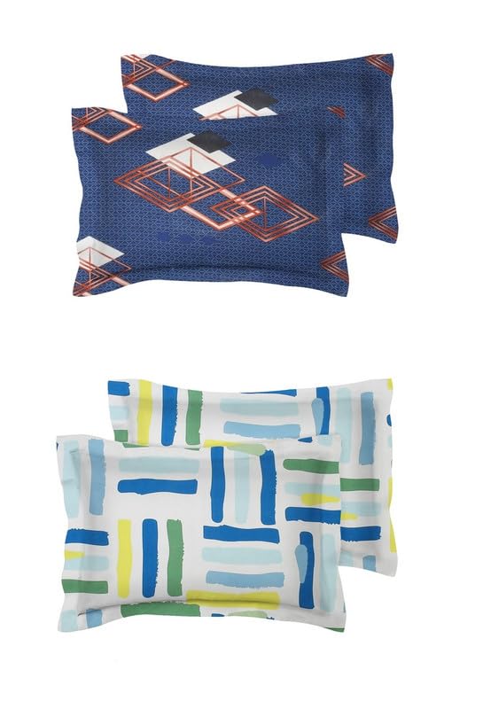 Image of BSB HOME Present Designer Printed 4 Piece 100% Pure Cotton Pillow Cover Set- 20 inch X30 inch Inches, (Multicolor,Black & Green)