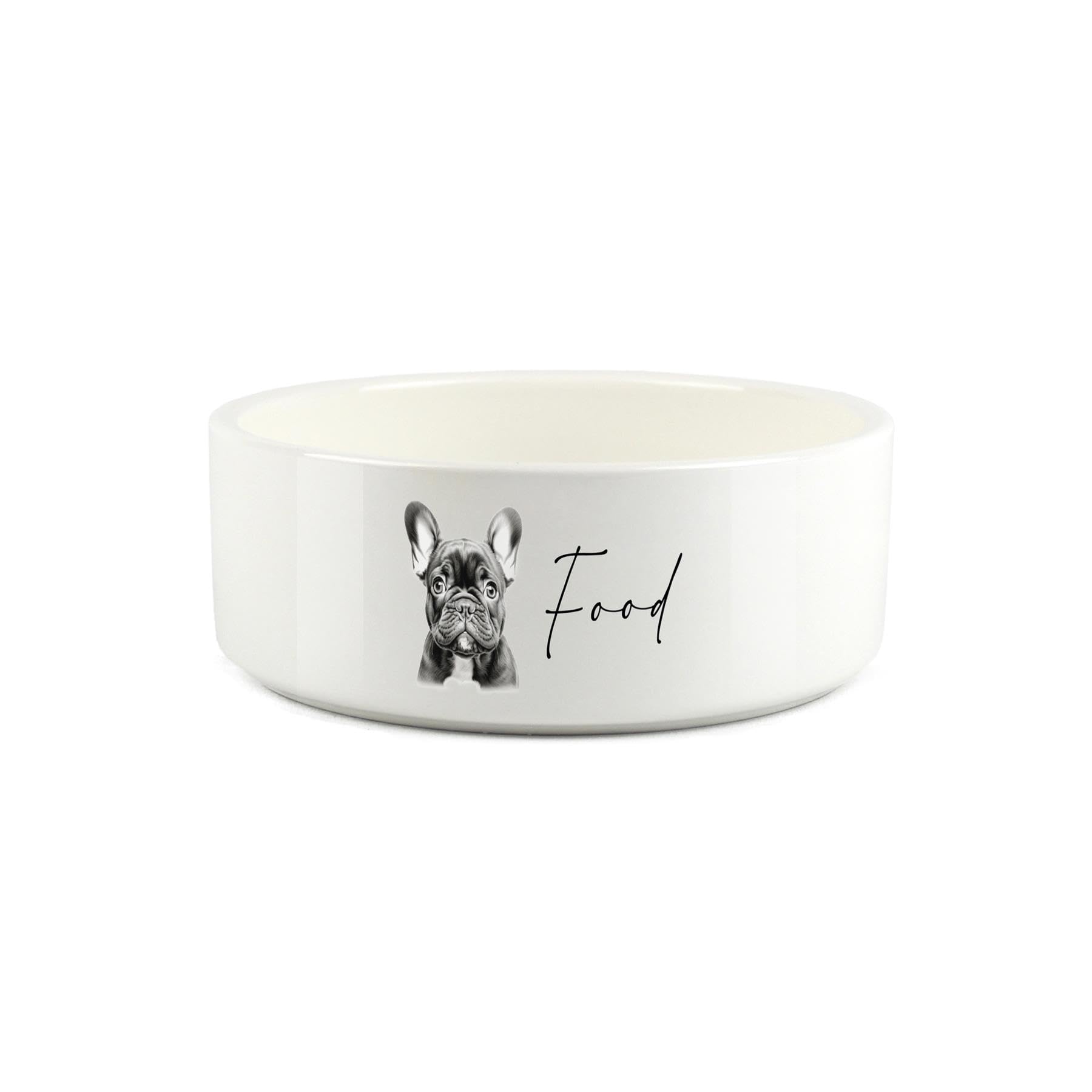 Frenchie Pet Bowl - Black & White French Bulldog Portrait Small Ceramic Food Bowl - White Food Dish For Dogs