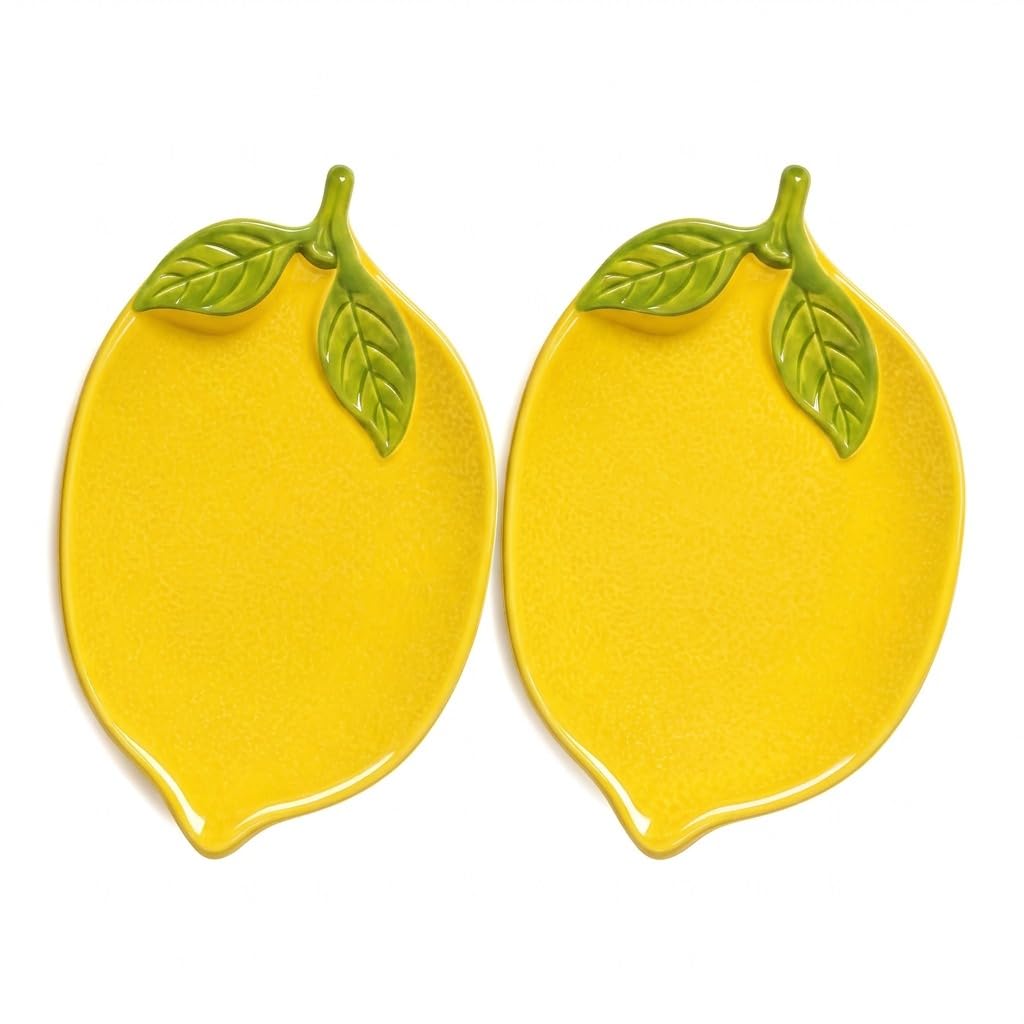 2-Piece Ceramic Spoon Rest Set, Lemon Shaped Utensil Holder for Kitchen
