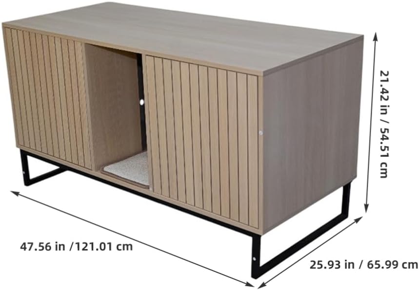 POPETPOP Cat Litter Box Enclosure: Wooden Indoor Cat House Large - Modern End Table with Scratching Board and Metal Legs for Living Room Bedroom Balcony Washroom, 47.56 X 25.93 X 21.42 in