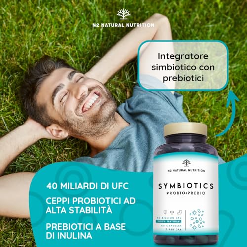 Fermenti lattici. Probiotici e Prebiotici Insieme. 40 miliardi di Batteri Probiotici Naturali con Inulina. 6 ceppi batterici. 60 Capsules N2 Natural Nutrition - 3