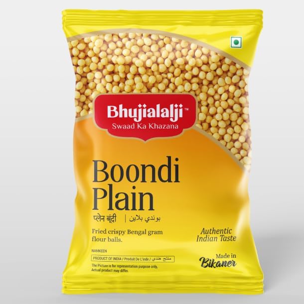 Bhujialalji Boondi Plain (pack of 1) 150g | Fried crispy bengal gram flour balls | Authentic Indian Snacks | Ready to eat | Crispy & Light snacks | Boondi for Raitha.
