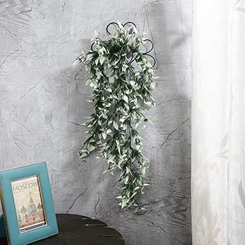 Image of Foliyaj Artificial Greenish White Flower Leaf Vine with Metal Wall Stand | Decoration Items for Living Room | Creeper for Wall Decor (Length 70 cm + 1 Metal Wall Stand)