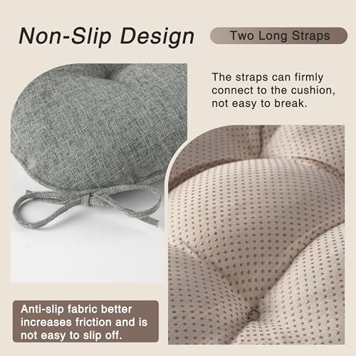 OVOV Indoor Chair Cushions for Dining Chairs Set of 4 Chair Cushion with Ties and Non-Slip Backing Tufted Kitchen Chair Pads Made of Breathable Faux Linen Fabric 46x46x8cm/18x18x3inch (Light Grey) - Cosy Home Interiors OVOV Indoor Chair Cushions for Dining Chairs Set of 4 Chair Cushion with Ties and Non-Slip Backing Tufted Kitchen Chair Pads Made of Breathable Faux Linen Fabric 46x46x8cm/18x18x3inch (Light Grey) - Image 3