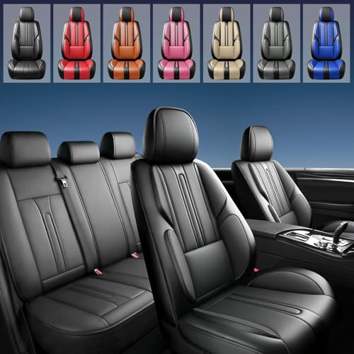 Image of Fit Acadia Car Seat Covers (5 Seats Full Set) Compatible with GMC Acadia 2007-2024 2025 2026 - Full Coverage Premium Breathable Leather,Airbag Compatible,Waterproof & All-Weather,Black