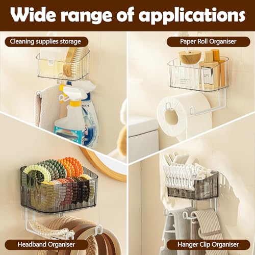 LELE LIFE Wandhalterung, Kopfband-Halter, Haar-Zubehör-Organizer, selbstklebender Haargummi-Halter mit transparentem Acryl-Caddy für Schleifen, Krawatten, Clips, Nadeln, Klauenclip, transparent grau