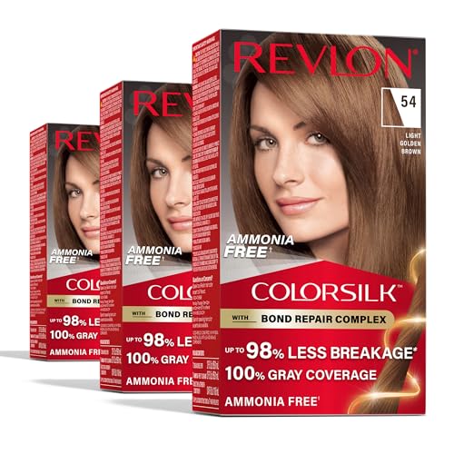 Revlon ColorSilk with Bond Repair Complex, Brown Permanent Hair Color, 100% Gray Coverage, Ammonia Free Hair Dye, Vegan Keratin, 54 Light Golden Brown (Pack of...