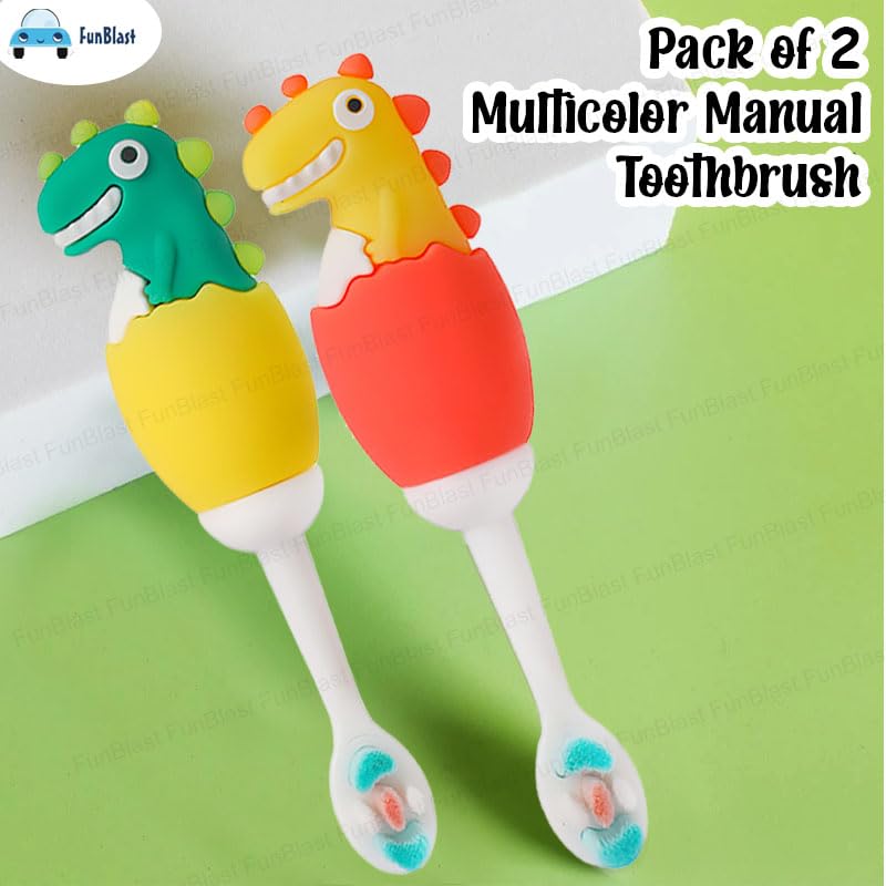 FunBlast Kids Toothbrush Animal Design Soft Tooth Brush, Extra Microfiber Soft Bristles Toothbrush For 3-6 Years Old Children, Manual Toothbrush For Kids, (Pack Of 2 Random Colour),Multicolour - Image 5 thumbnail