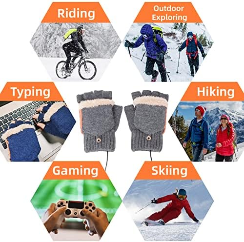 Aedcbaide USB Heated Gloves, Full Half Fingers Heating Warm Gloves, 3 Temperatures Soft Knitting Mittens for Women Girls Boys, Washable Laptop Gloves Typing Gloves for Cold Hand Indoor Outdoor