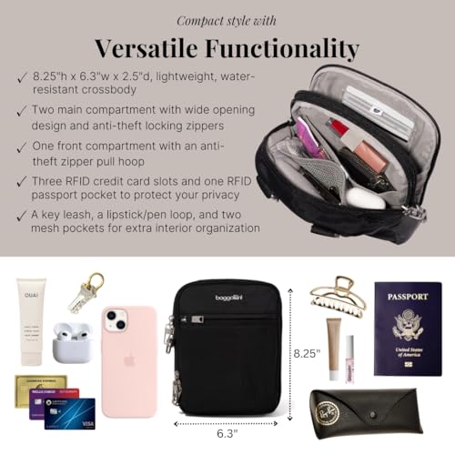 Baggallini Securtex® Anti-theft Mini Everything Crossbody Bag, 6.3"x8.25" Rfid, Locking Zippers & Cut-resistant Strap4