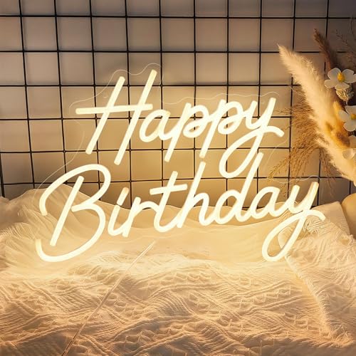 Happy Birthday Neon Sign for Wall Decor Dimmable LED Light Up Sign