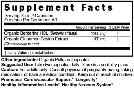 Miniatura 5 de Nature's Fusions Nutri USDA Berberina con extracto de canela de Ceilán 1300 mg - Berberina HCL - Suplemento orgánico de 100 mg - 120 cápsulas (60
