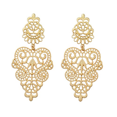 CAFUDEYE Women's Bohemian Filigree Chandelier Hollow Lace Pattern Statement Wedding Dangle Earrings in Gold (Chandelier A)