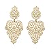 Peony.T Women's Bohemian Filigree Chandelier Hollow Lace Pattern Statement Dangle Earrings in Gold Color (Round)