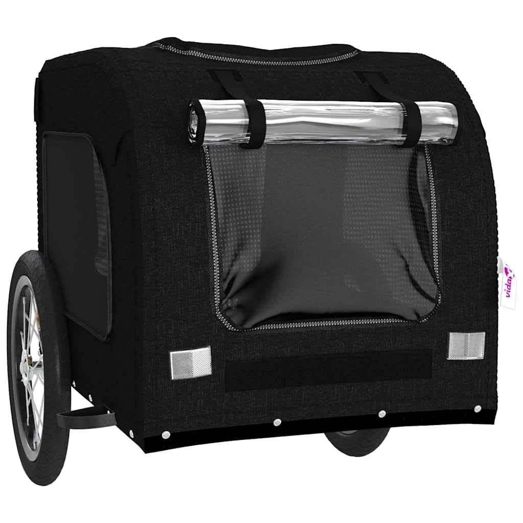 Fahrradanhänger Hunde Schwarz Oxford-Gewebe Eisen robust klappbar faltbar mit Netzfenster und Belüftung ideal für Hundebuggy Katzenbuggy Petstroller Outdoor Transportwagen Reise