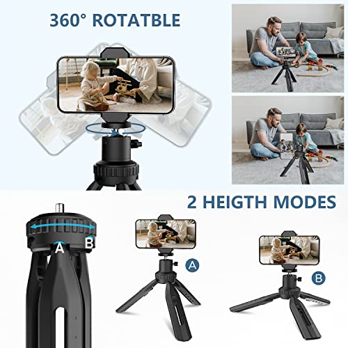 RealPlus Treppiede Smartphone, Cavalletto per Smartphone Stabilizzatore, Mini Tripod Fotocamera, 360° Rotabile, Retrattile, Super Stabile, Supporto Telefono Portatile Tavolo, per Video/Streaming Live