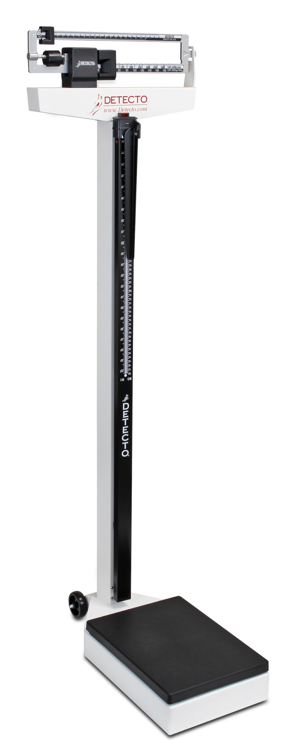 DETECTO 338 Mechanical Physician Beam Scale with Wheels/Height Rod, Dual Reading KG/LB