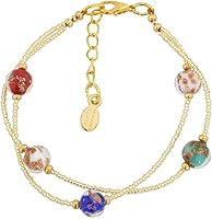 Authentic Venice Aurora Murano Glass Bracelet - Handmade Multicolor Sparkling Beads with 24K Gold-Lined Accents, Italy for Women