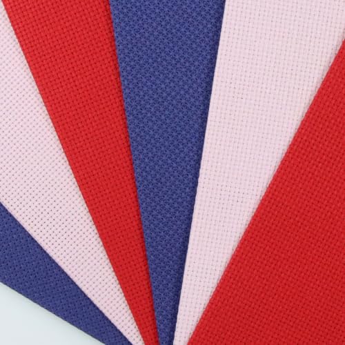 Image of KCS 4 /6 pc of 12 inch x 18 inch(30cmx45cm) 16 Count Cotton Aida Cloth Cross Stitch Fabric (6 pc,Royal Blue+Pink+Red)