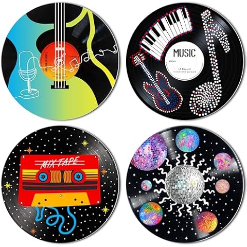 HK Studio Records Wall Decor Hippie Aesthetic 12" Pack 4 - Music for Dorm, Bedroom, Teen Room Decor - PVC (not Vinyl) Room Decor Aesthetic, Room Decor Y2K Cover