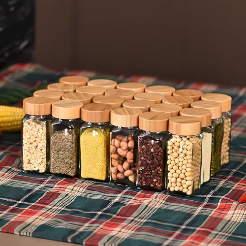 Image of WHISKET - 100 Ml Multipurpose Spice Jars Set With Bamboo Lids | Square Spice Jars Set| Moisture-Resistant Masala, Herbs & Seasonings Storage Containers. (PACK OF 4)