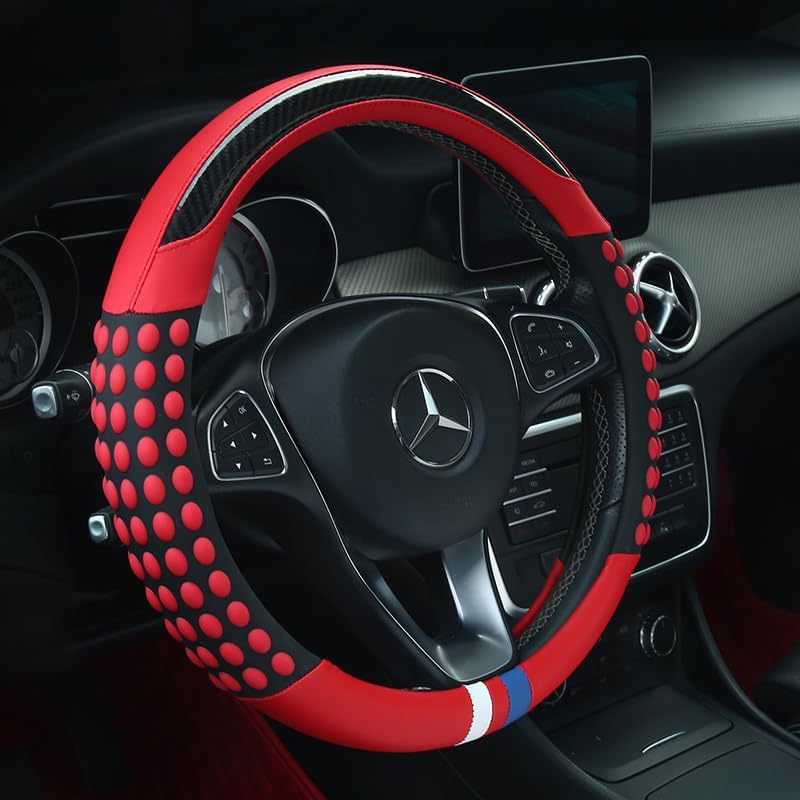 Bus Steering Wheel Cover Universal 18" for Freight Carrier Tow Tanker Transporter Carbon Fiber Leather Fits RV and Big Rig Trucker Trucks 18 inch Wheeler