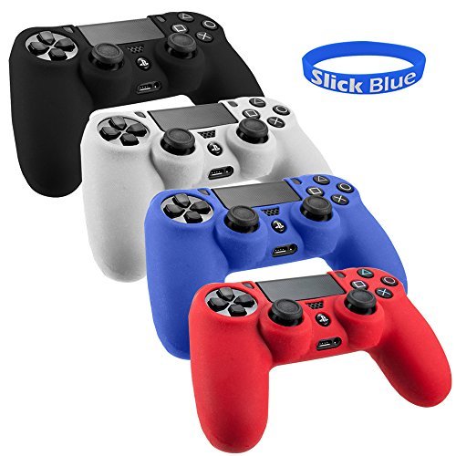 Slickblue (TM) Pack of 4 Color Combo Flexible Silicone Protective Skin For Sony PS4 Game Controller - Black/Red/Blue/White