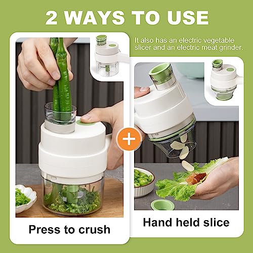4 in1 Handheld Electric Vegetable Cutter Slicer Garlic Mud Masher USB Wireless Chopper Cutting Pressing Mixer Food Slice for Garlic Pepper Chili Onion Celery Ginger Meat - Image 4
