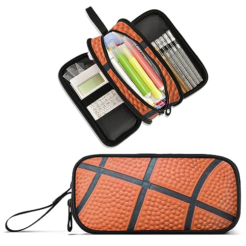 Image of Basketball Print Large Capacity Pencil Case Pencil Pouch Pen Box | 3 Compartment Large Storage Pencil Bag for Adults School Office Teen Girl Boy Men Women