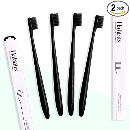 Habbits Toothbrush Biodegradable With Wheatstraw Handle Manual Toothbrush With Soft Bristle for Adults | Charcoal Infused Bristles | Toothbursh - Pack of 2