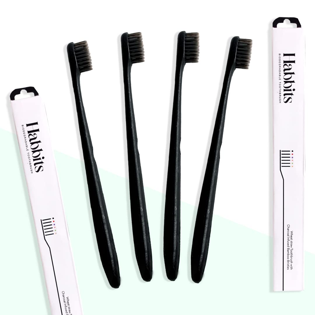 Habbits Toothbrush Biodegradable With Wheatstraw Handle Manual Toothbrush With Soft Bristle for Adults | Charcoal Infused Bristles | Toothbursh - Pack of 2 (B0BLSPGR9S) Amazon Price History, Amazon Price Tracker