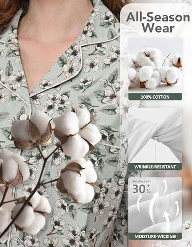 Image of NAP BOUND 100% Cotton Pajamas for Women 2 Piece PJs Set Long Sleeve Button Down Breathable Woven Sleepwear Loungewear XS-XXL