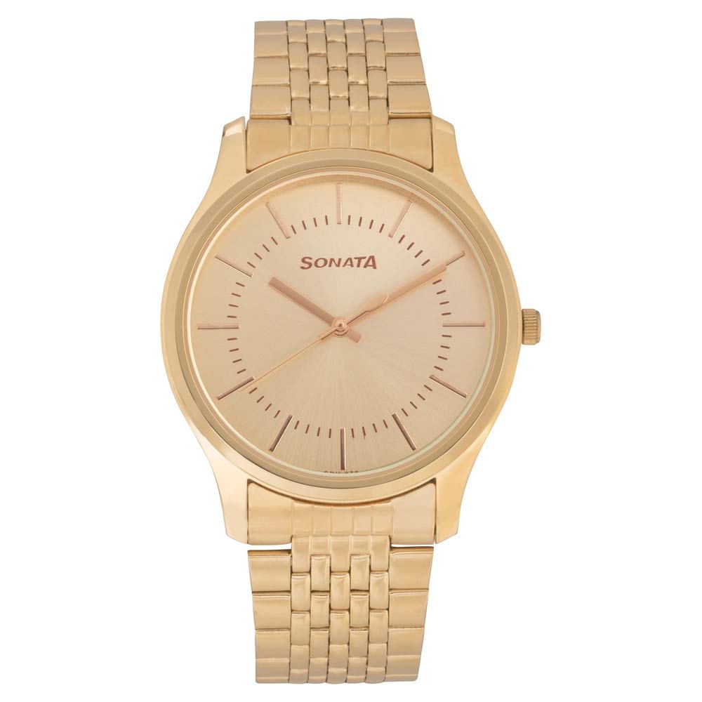 Sonata Quartz Analog Champagne Dial Stainless Steel Strap Watch for Men-NS77082YM02 (B0BS3MSW9S) Amazon Price History, Amazon Price Tracker