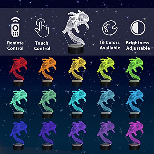 Ammonite Axolotl Night Light, Mexican Salamander Fish 3D Illusion Lamp For Kids, 16 Colors Changing With Remote, Kids Bedroom Decor As Xmas Holiday Birthday Gifts For Boys Girls #TOP2