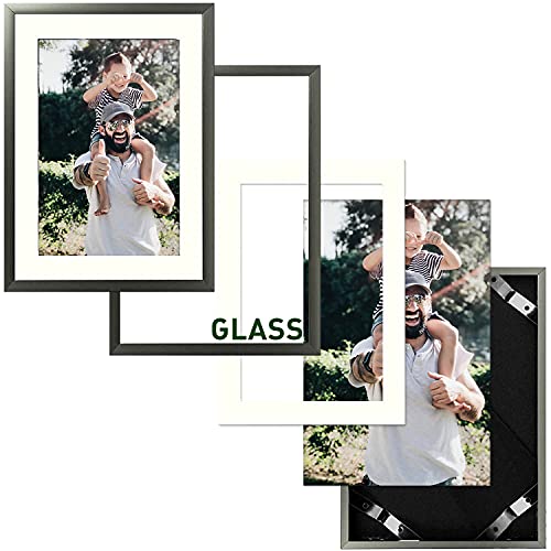 Moldura de metal com moldura de metal de alumínio de 5 x 7 polegadas com tapete de marfim para fotos