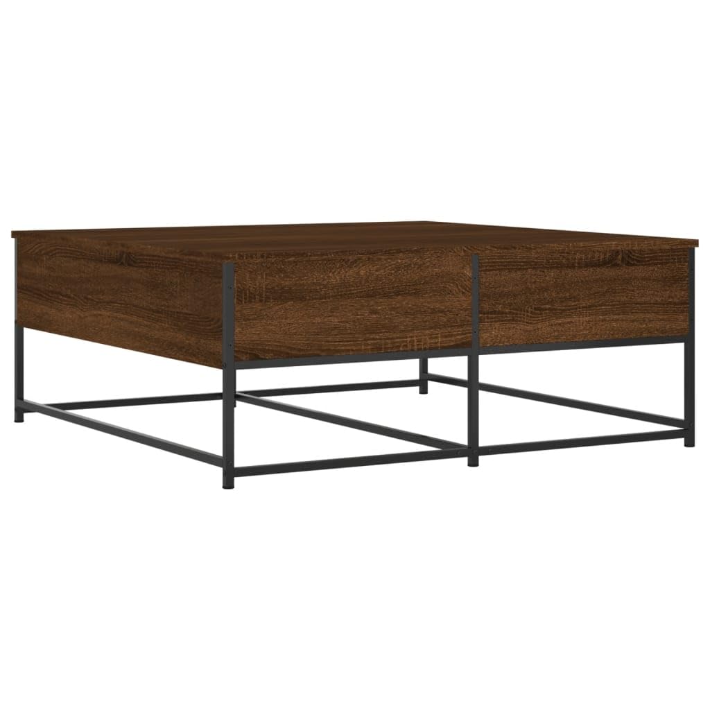 Hothingwell Inżynieria Drewniany Stolik kawowy 100x99x40 cm Brązowy | 2 szuflady do przechowywania, stabilna góra, wytrzymała metalowa rama, idealna do salonu
