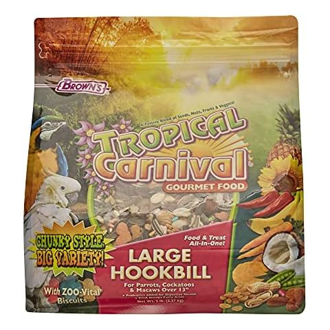 F.M. Brown's Tropical Carnival Gourmet Large Hookbill Food for Parrots, Cockatoos and Macaws Over 13", 5-lb Bag - Vitamin-Nutrient Fortified Daily Diet Cover
