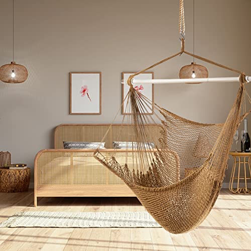 Hblife Hammock Chair Max 330 Lbs Hanging Chair With Portable Metal Rod Handwoven Cotton Rope Hammock Swing For Bedroom Coffee, Large #TOP4
